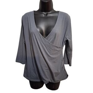 Soft Surroundings Shirt PL Gray Wrap Style Pima Cotton Blend Half Sleeve